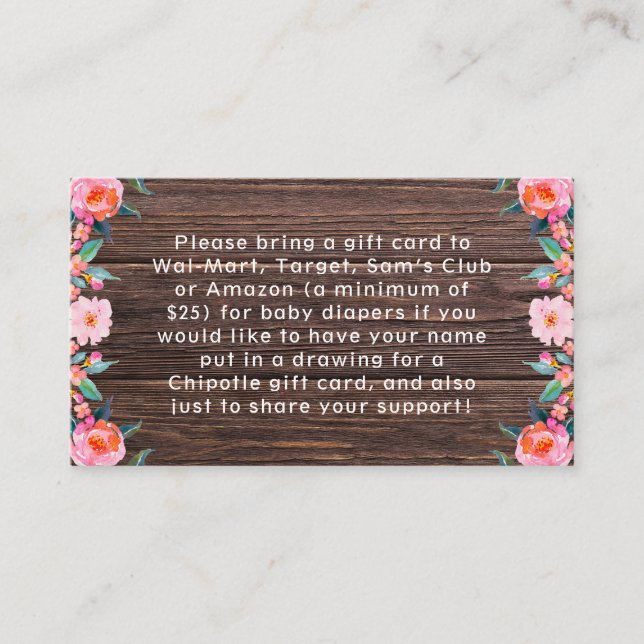 Tarjeta De Recepción Baby Shower de acuarela floral rosa rusa (Anverso)