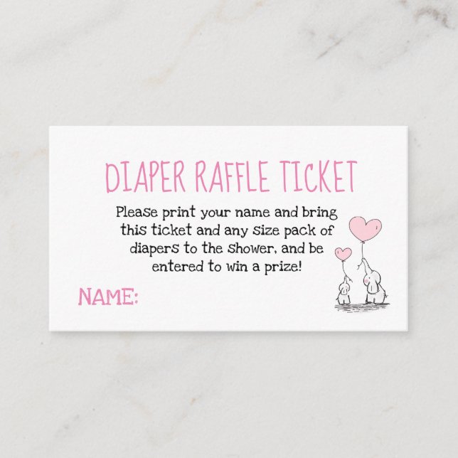 Tarjeta De Recepción Baby Shower de boleto para Elephant Pink Diaper Ra (Anverso)