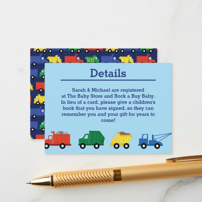 Tarjeta De Recepción Baby Shower de camiones (Anverso/Reverso In Situ)
