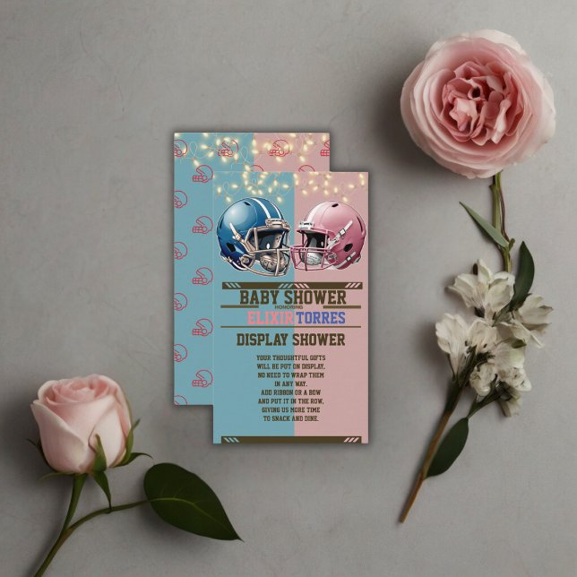 Tarjeta De Recepción Baby Shower de cascos de fútbol americano azul y r (Subido por el creador)
