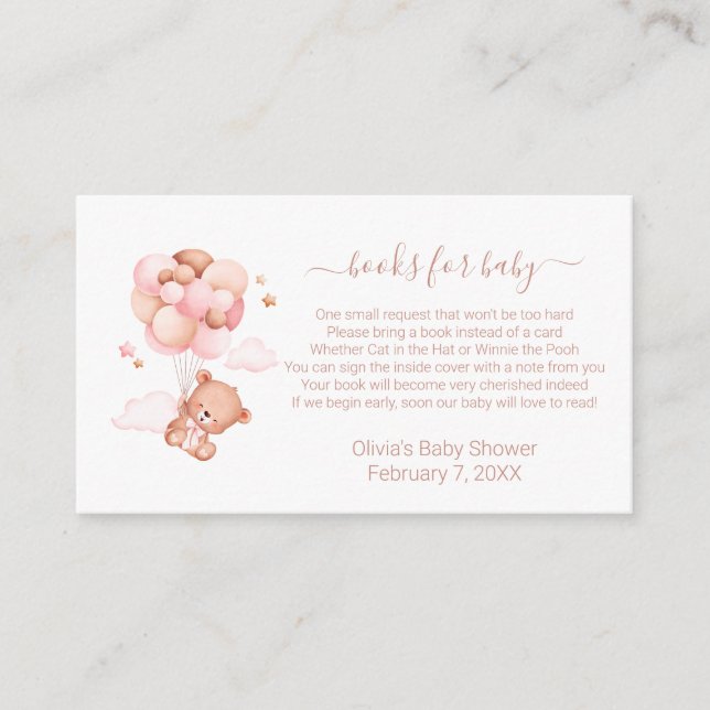 Tarjeta De Recepción Baby Shower de Chica de oso acuarela (Anverso)