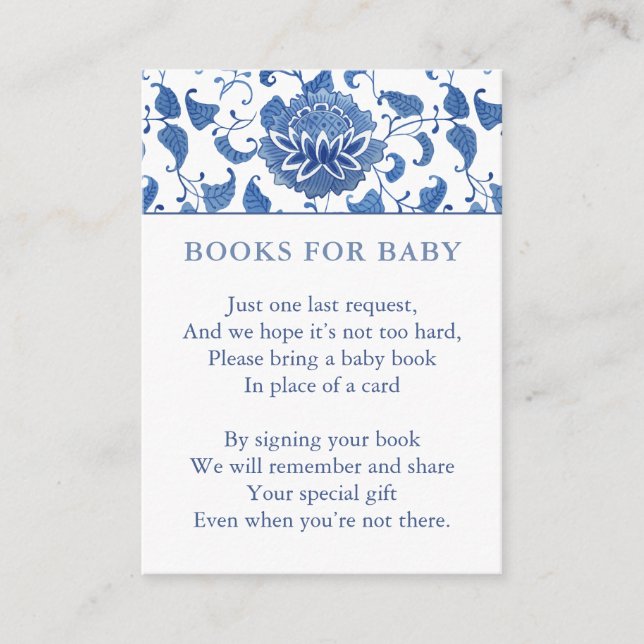 Tarjeta De Recepción Baby Shower de Chinoiserie Blue White Build Librar (Anverso)