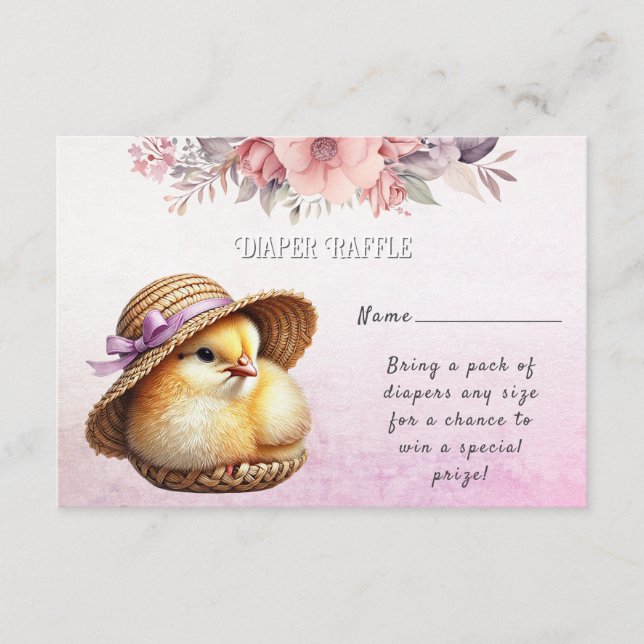 Tarjeta De Recepción Baby Shower de cinta rosada de pequeño pollo (Anverso)