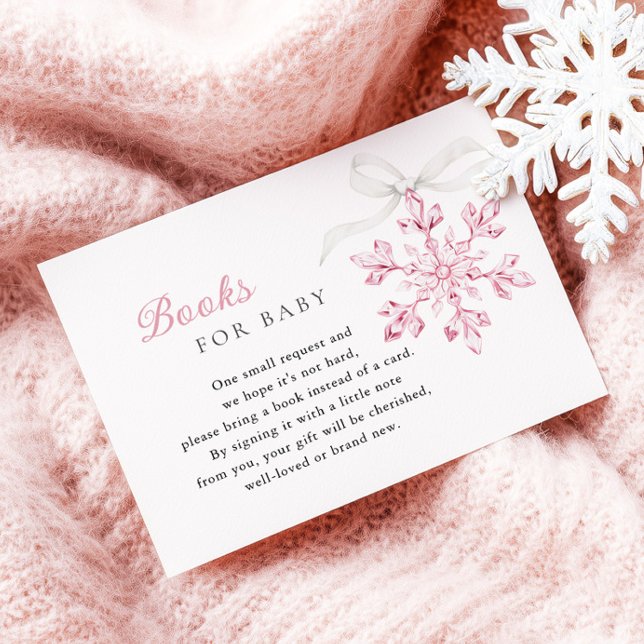 Tarjeta De Recepción Baby Shower de copos de nieve rosa para bebé (Subido por el creador)
