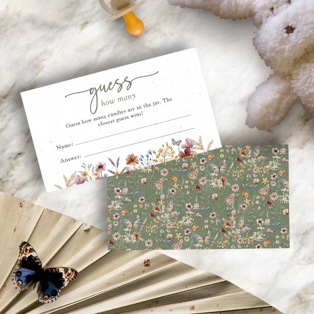 Tarjeta De Recepción Baby Shower de Floral de Boho Verde (Green Boho Floral Guess How Many Baby Shower Enclosure Card by Painted Paperie
)
