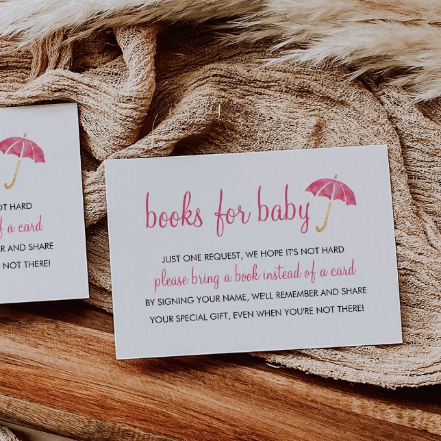 Tarjeta De Recepción Baby Shower de paraguas rosado | Libros para inser (Subido por el creador)