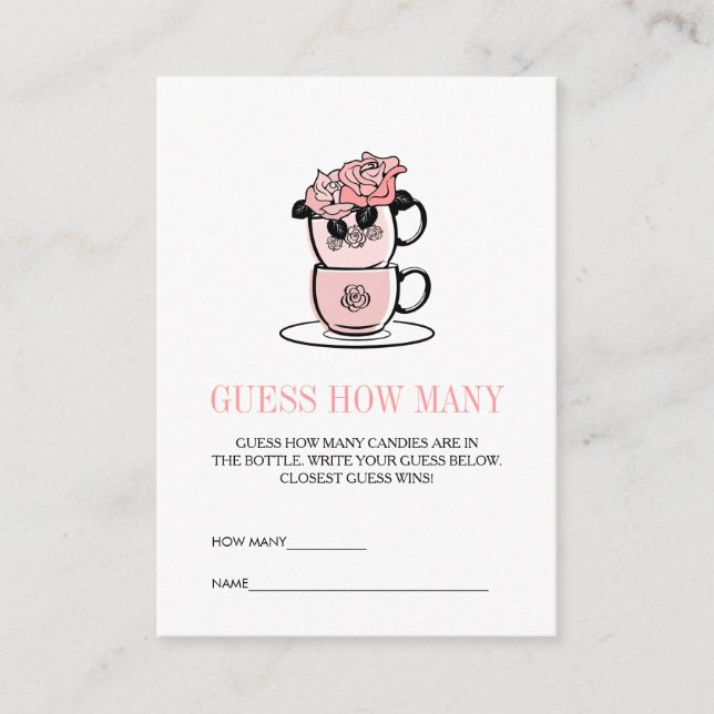 Tarjeta De Recepción Baby Shower de Teacup y Flores adivina cuántos jue (Anverso)