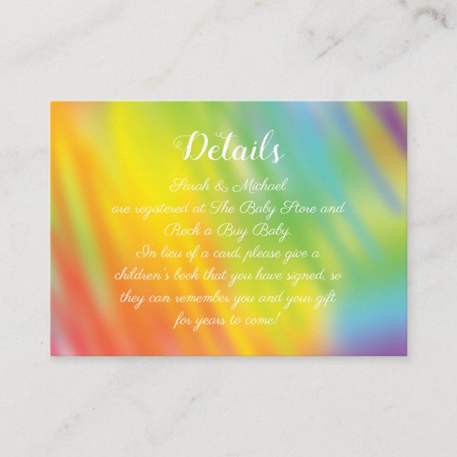 Tarjeta De Recepción Baby Shower de tinte de tinta arco iris (Anverso)