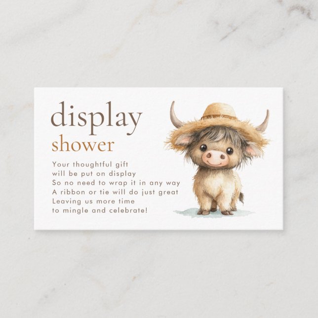 Tarjeta De Recepción Baby Shower de visualización de vaca de altiplano (Anverso)