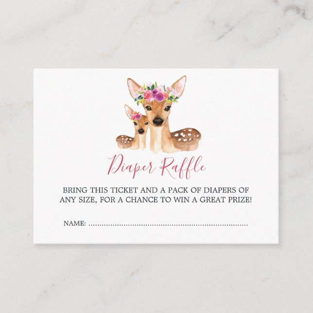Tarjeta De Recepción Baby Shower Deer Mom Y Baby Diaper Raffle (Anverso)