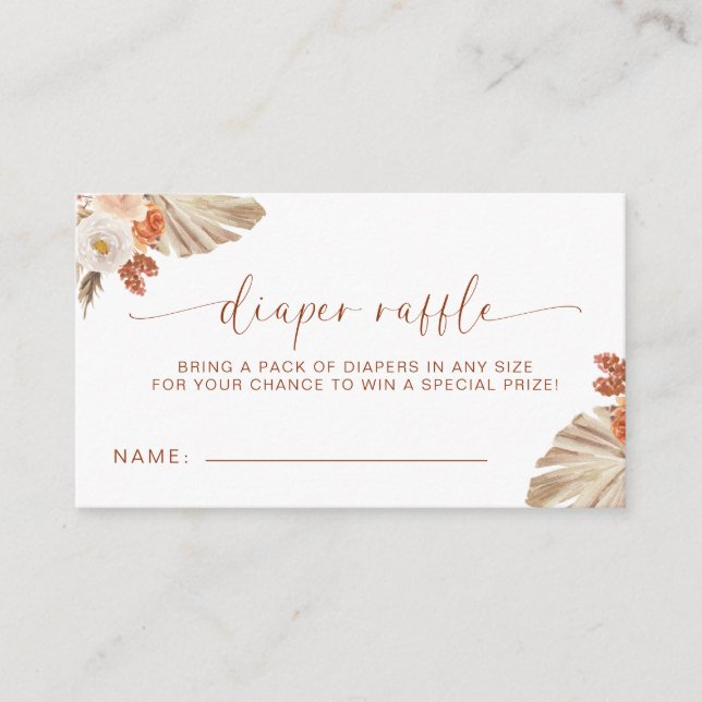 Tarjeta De Recepción Baby Shower del desierto de Pampas Grass Boho Diap (Anverso)