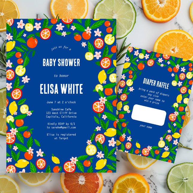 Tarjeta De Recepción Baby Shower Diaper Raffl, PERSONALIZADO de la Cele (Citrus Celebration CUSTOM BABY SHOWER Diaper Raffle Enclosure Card
)