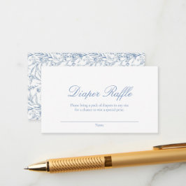 Tarjeta De Recepción Baby Shower Diaper Raffle Blue Line Dibuja Floral