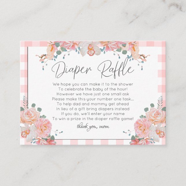 Tarjeta De Recepción Baby Shower Diaper Raffle | BOHO Baby Shower Coral (Anverso)
