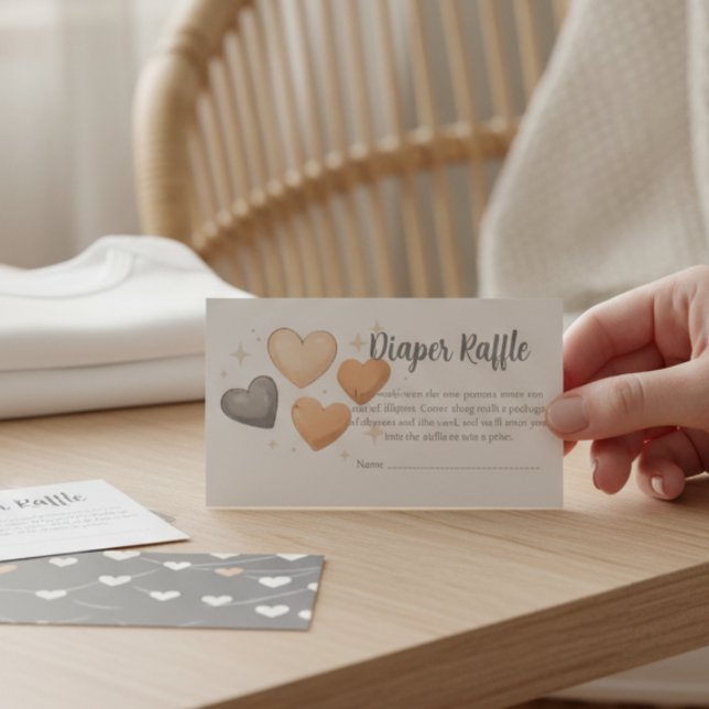 Tarjeta De Recepción Baby Shower Diaper Raffle Card - Boho Heart (Gray and peach diaper raffle baby shower card)