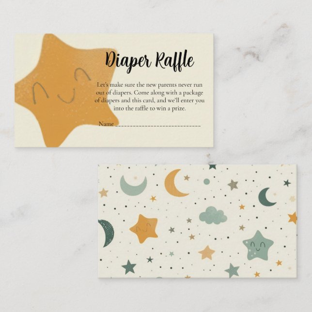 Tarjeta De Recepción Baby Shower Diaper Raffle Card–Boho Stars & Moons (Anverso / Reverso)