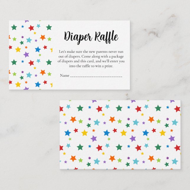 Tarjeta De Recepción Baby Shower Diaper Raffle Card–Bright Stars (Anverso / Reverso)