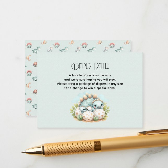 Tarjeta De Recepción Baby Shower Diaper Raffle Card Dinosaur Dino Mite (Anverso/Reverso In Situ)
