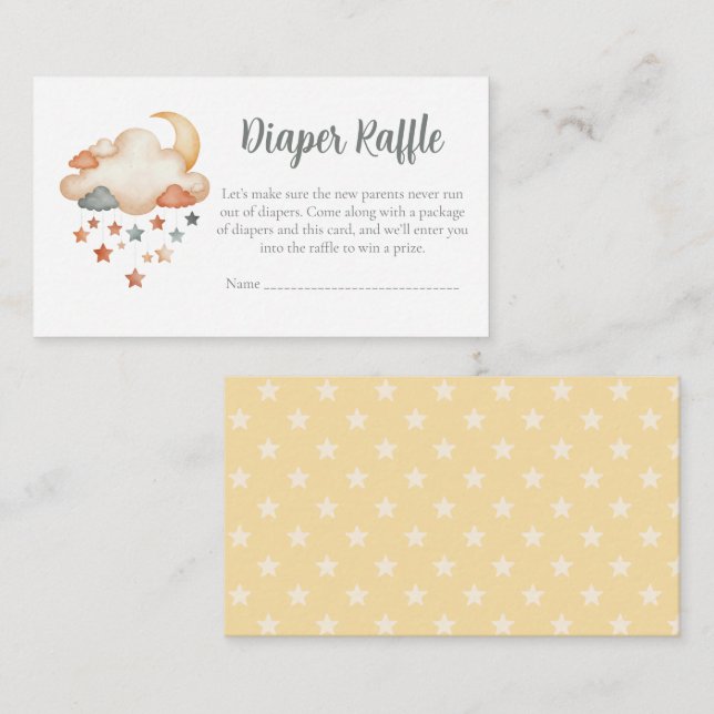 Tarjeta De Recepción Baby Shower Diaper Raffle Card – Dreamy Stars (Anverso / Reverso)