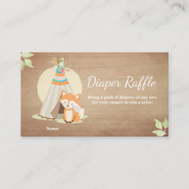 Tarjeta De Recepción Baby Shower Diaper Raffle Card Fox Teepee Woodland