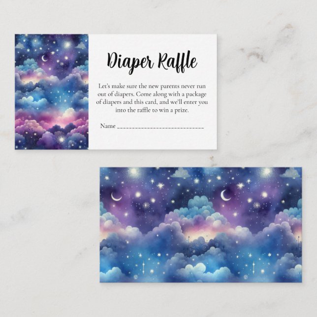 Tarjeta De Recepción Baby Shower Diaper Raffle Card–Starry Sky (Anverso / Reverso)