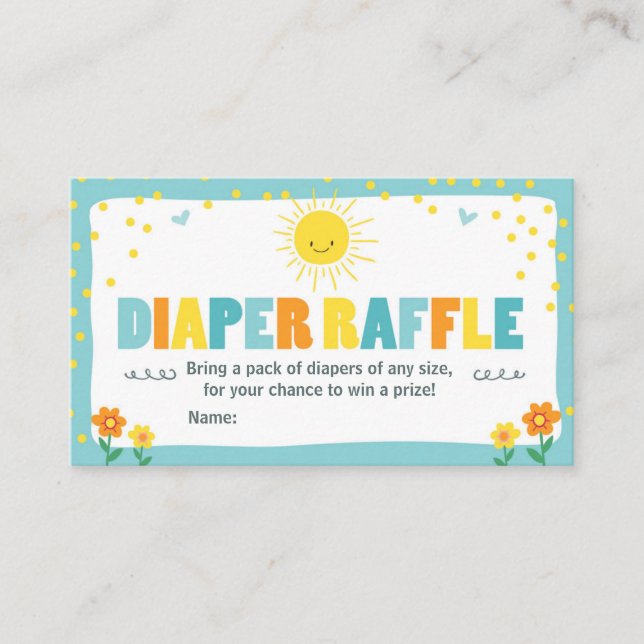Tarjeta De Recepción Baby Shower Diaper Raffle Card Sunshine Boy Blue (Anverso)