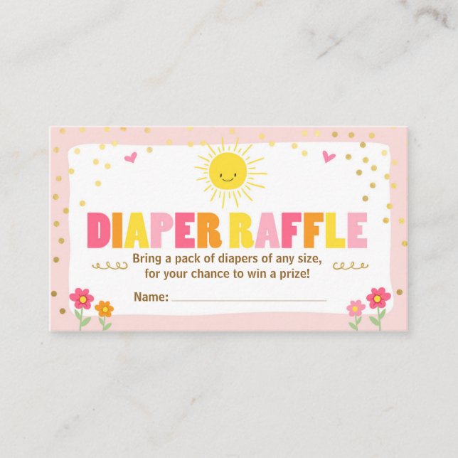 Tarjeta De Recepción Baby Shower Diaper Raffle Card Sunshine Chica Pink (Anverso)