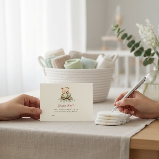 Tarjeta De Recepción Baby Shower Diaper Raffle Card with Teddy Bear (Subido por el creador)