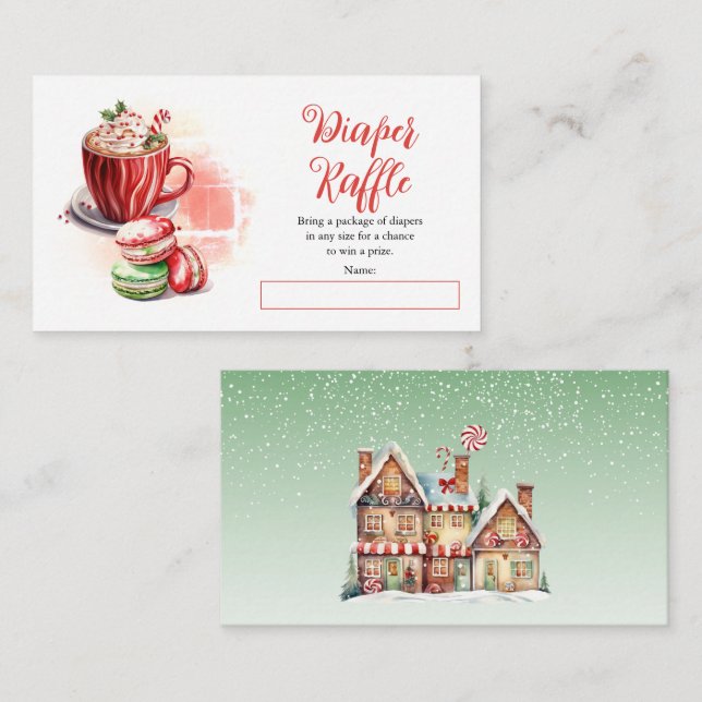 Tarjeta De Recepción Baby Shower Diaper Raffle, Chica de cacao y Macaro (Anverso / Reverso)