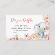 Baby Shower Diaper Raffle, Chica del Elefante Rosa