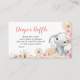Tarjeta De Recepción Baby Shower Diaper Raffle, Chica del Elefante Rosa