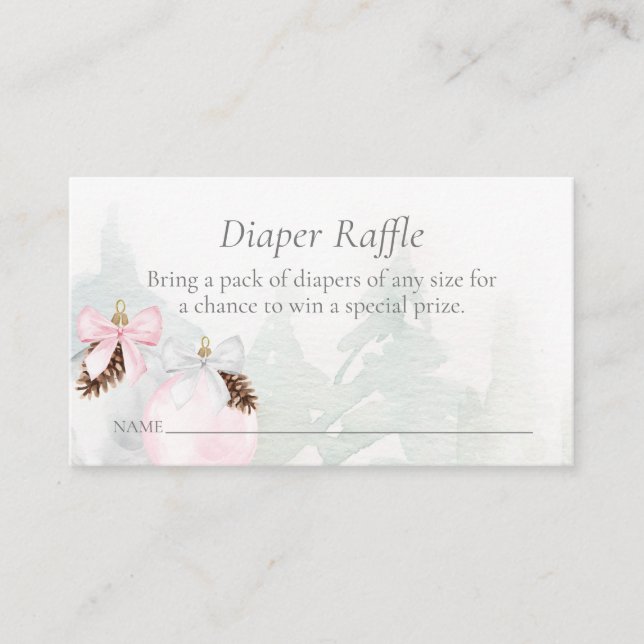 Tarjeta De Recepción Baby Shower Diaper Raffle, Chica rosado de inviern (Anverso)
