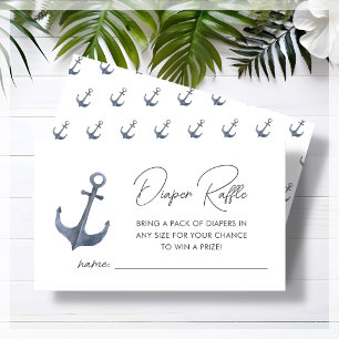 Tarjeta De Recepción Baby Shower Diaper Raffle con tema de barco azul