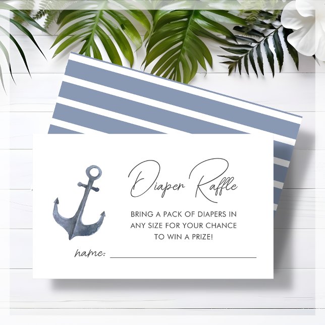 Tarjeta De Recepción Baby Shower Diaper Raffle con tema de barco azul (Subido por el creador)