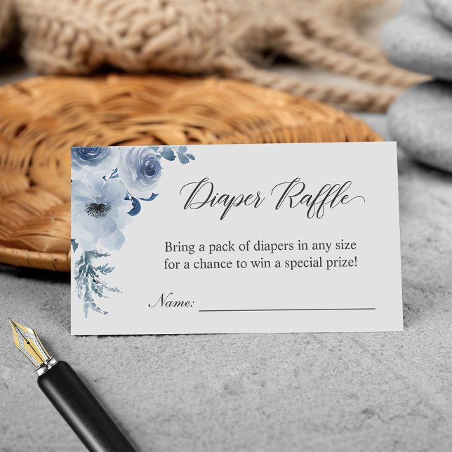 Tarjeta De Recepción Baby Shower Diaper Raffle Dusty Blue Floral (Subido por el creador)