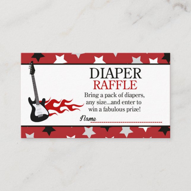 Tarjeta De Recepción Baby Shower Diaper Raffle, estrella de rock rojo (Anverso)