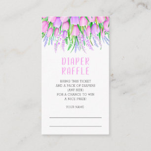 Tarjeta De Recepción Baby Shower Diaper Raffle Floral Lavanda Tulips