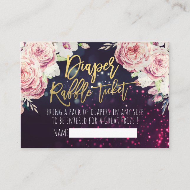 Tarjeta De Recepción Baby Shower Diaper Raffle Ticket Boho Flor Light (Anverso)