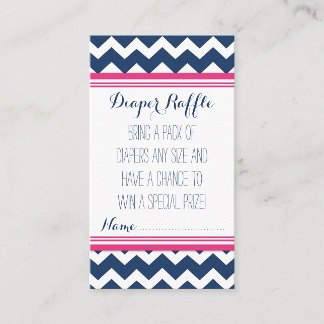 Tarjeta De Recepción Baby Shower Diaper Raffle Ticket Chevron Blue Pink (Anverso)