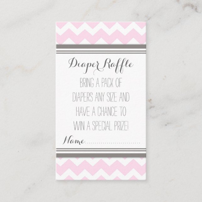 Tarjeta De Recepción Baby Shower Diaper Raffle Ticket Chevron Gris rosa (Anverso)