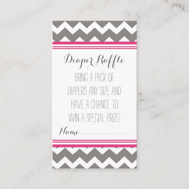 Tarjeta De Recepción Baby Shower Diaper Raffle Ticket Chevron Gris rosa (Anverso)