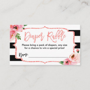 Tarjeta De Recepción Baby Shower Diaper Raffle Ticket Chica Rosa