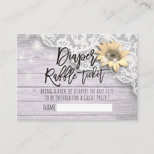 Tarjeta De Recepción Baby Shower Diaper Raffle Ticket Lace Sunflower (Anverso)