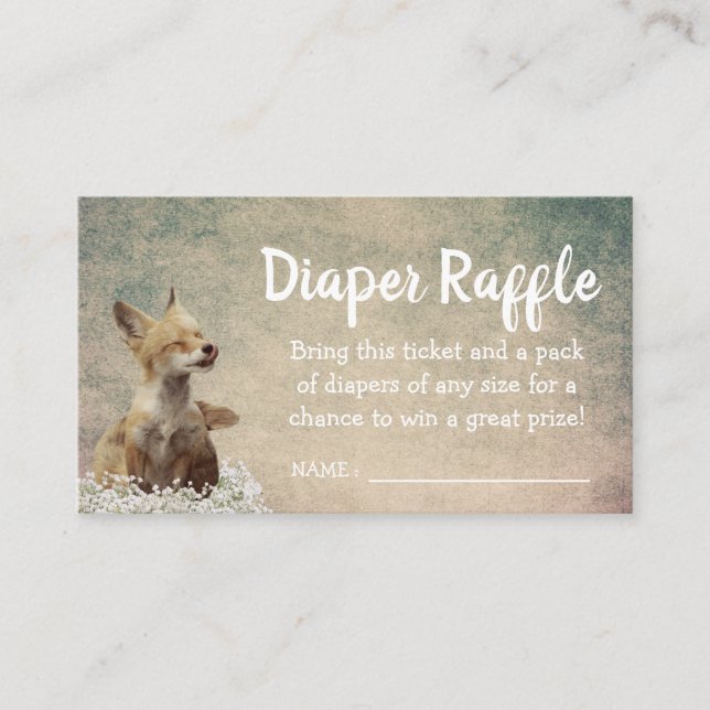 Tarjeta De Recepción Baby Shower Diaper Raffle Ticket Little Fox (Anverso)