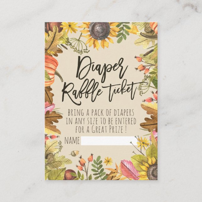 Tarjeta De Recepción Baby Shower Diaper Raffle Ticket Pumpkin Sunflower (Anverso)