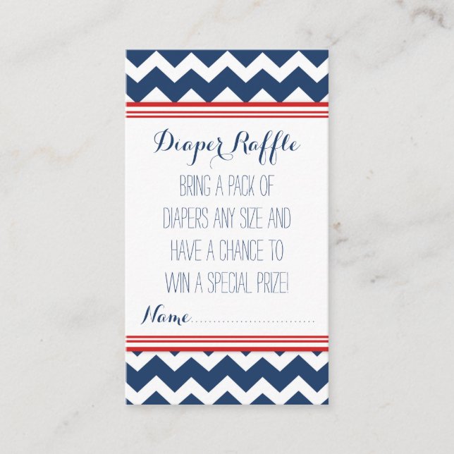Tarjeta De Recepción Baby Shower Diaper Raffle Tickets Chevron Blue Red (Anverso)
