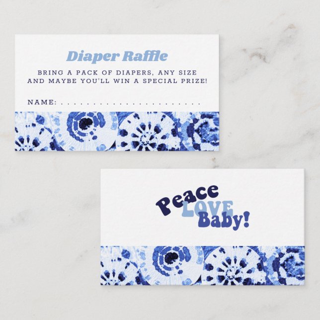 Tarjeta De Recepción Baby Shower Diaper Raffle Tie Dye Blue Shibori (Anverso / Reverso)