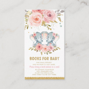 Tarjeta De Recepción Baby Shower: Elefantes Chicas gemelos traen un lib