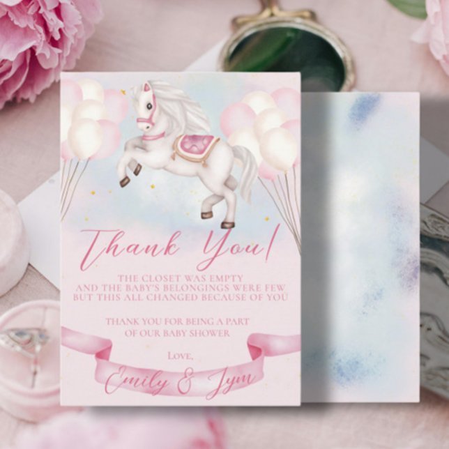 Tarjeta De Recepción Baby Shower Fairytale Pony Stars globos rosados (Subido por el creador)