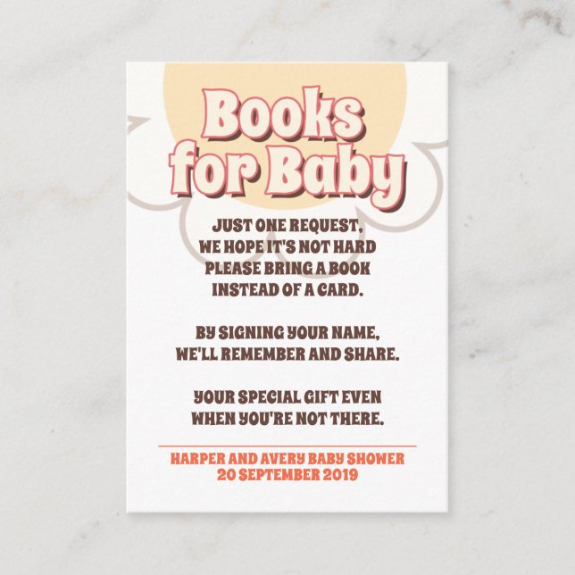 Tarjeta De Recepción Baby Shower, Fiesta hippie de los años 60 - Libros (Anverso)